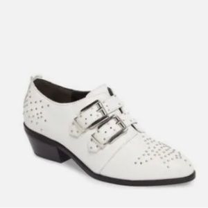 Rebecca Minkoff Oxford Boot White Leather Moto Buckle Stud ASTRAL Low Bootie 7